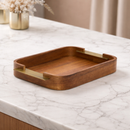 Bandeja em MDF e Metal Marrom 38,5cm P